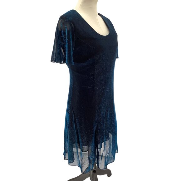 NWT Vintage 90s Teddi Womens Blue Sparkle Mylar A-Line Dress Size 12 - Picture 2 of 9
